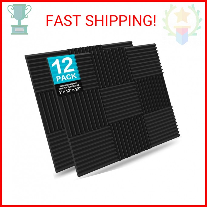 JBER 12 Pack Acoustic Foam Panels, 1" X 12" X 12" Sound Proof Foam Panels for Wa