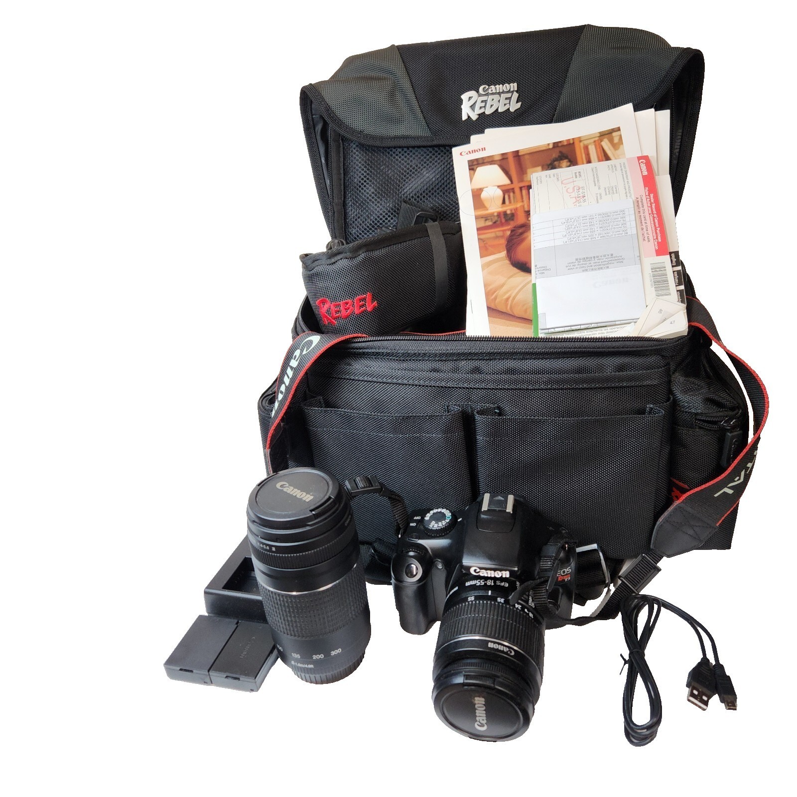 Canon EOS Rebel T3 SLR Camera, 18-55mm, 75-300mm Lenses + Bag, Battery, SD Card+