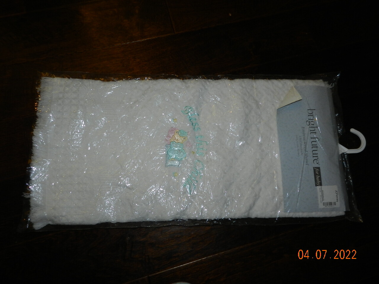 Bright Future Baby Embroidered Shawl Acrylic NWT White sleeping bear