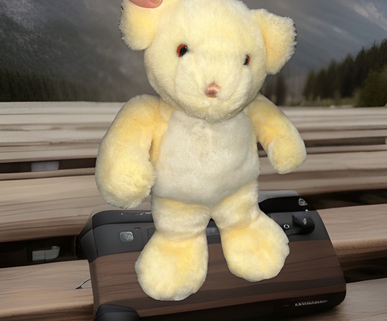 Kinder Gund Bear Rattle Brown Plush Stuffed Animal  Teddy Bear 1989 Yellow/white