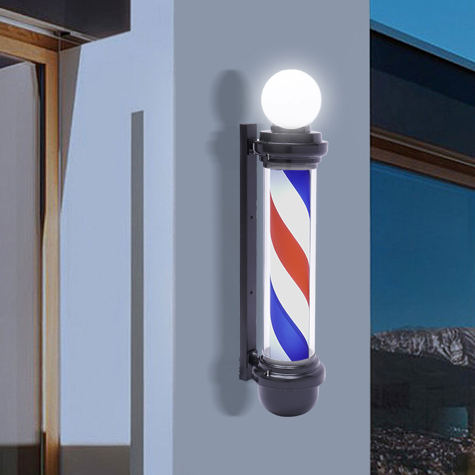 32" Barber Pole LED Light Red White Blue Rotating Stripes Hair Salon Shop Sign