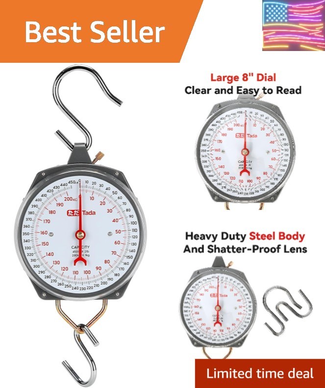 Game Scale 450lb Mechanical Hanging Scale with 8 Inch Dial, Heavy-Duty Design...
