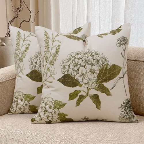 Floral Pillow Covers 18x18 Set of 2 Vintage 18" x 18" (Pack of 2) C-grass Green