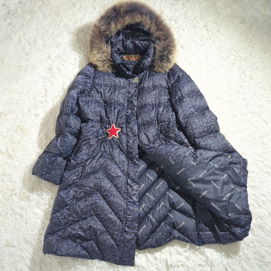 BALMAIN Fox Fur Down Coat with Metal Plates, 3-Way