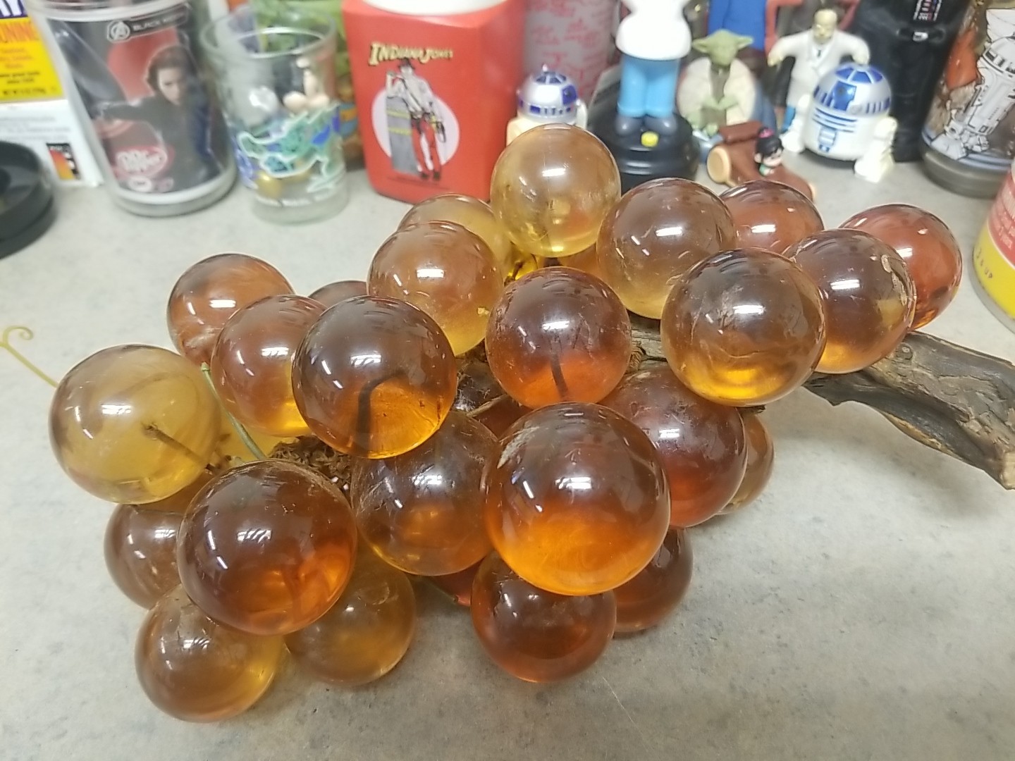 Vintage 1960's Lucite Acrylic Grapes Cluster, Amber In Color