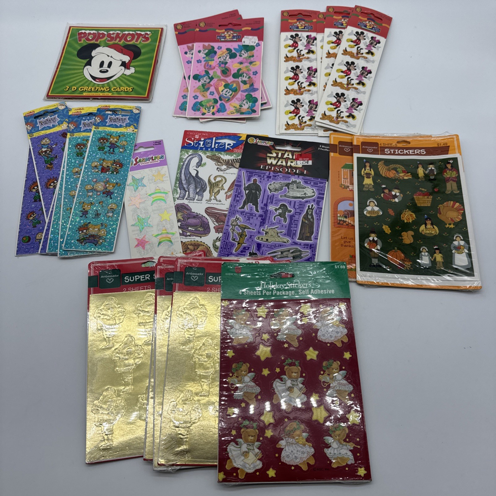 27 NIP Vintage Stickers Disney Mickey Prism, Rugrats, Holiday, Star Wars Ect LOT