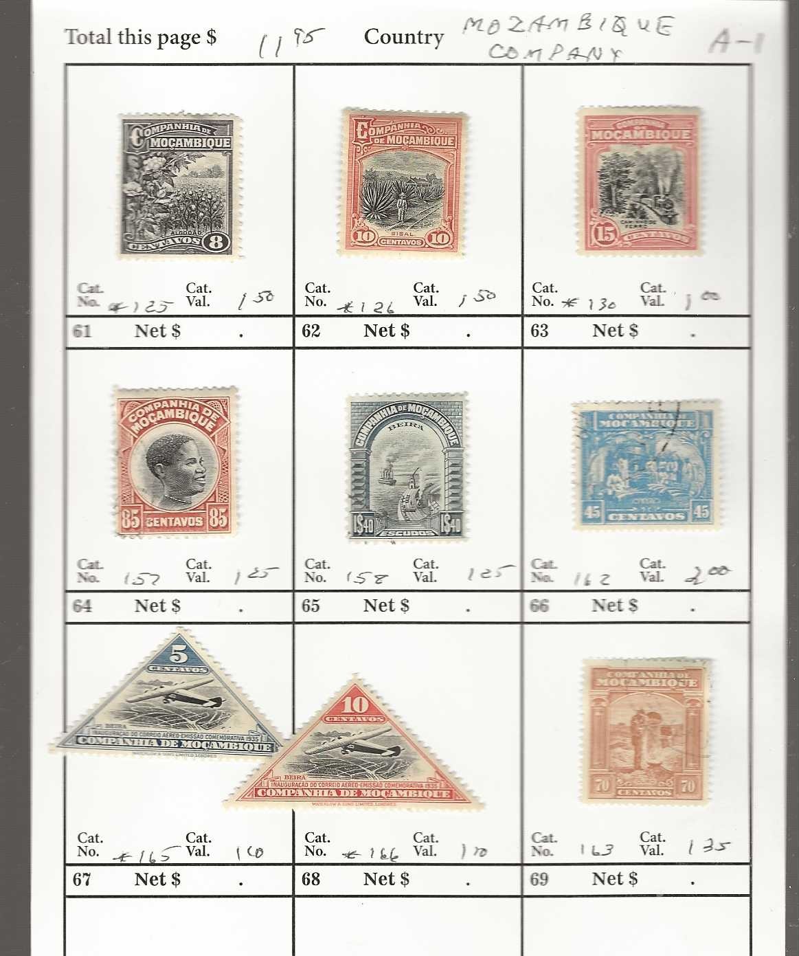 MOZAMBIQUE COMPANY...Sc #125/166...M & U...1918/35...9 Diff...SCV $11.95