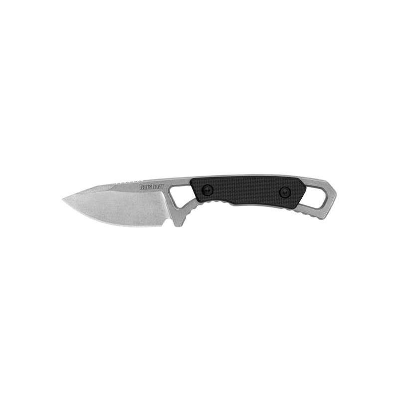 Kershaw 2085 Neck Knife Fixed Drop Point Stonewashed 2" Plain Edge Blade, Black