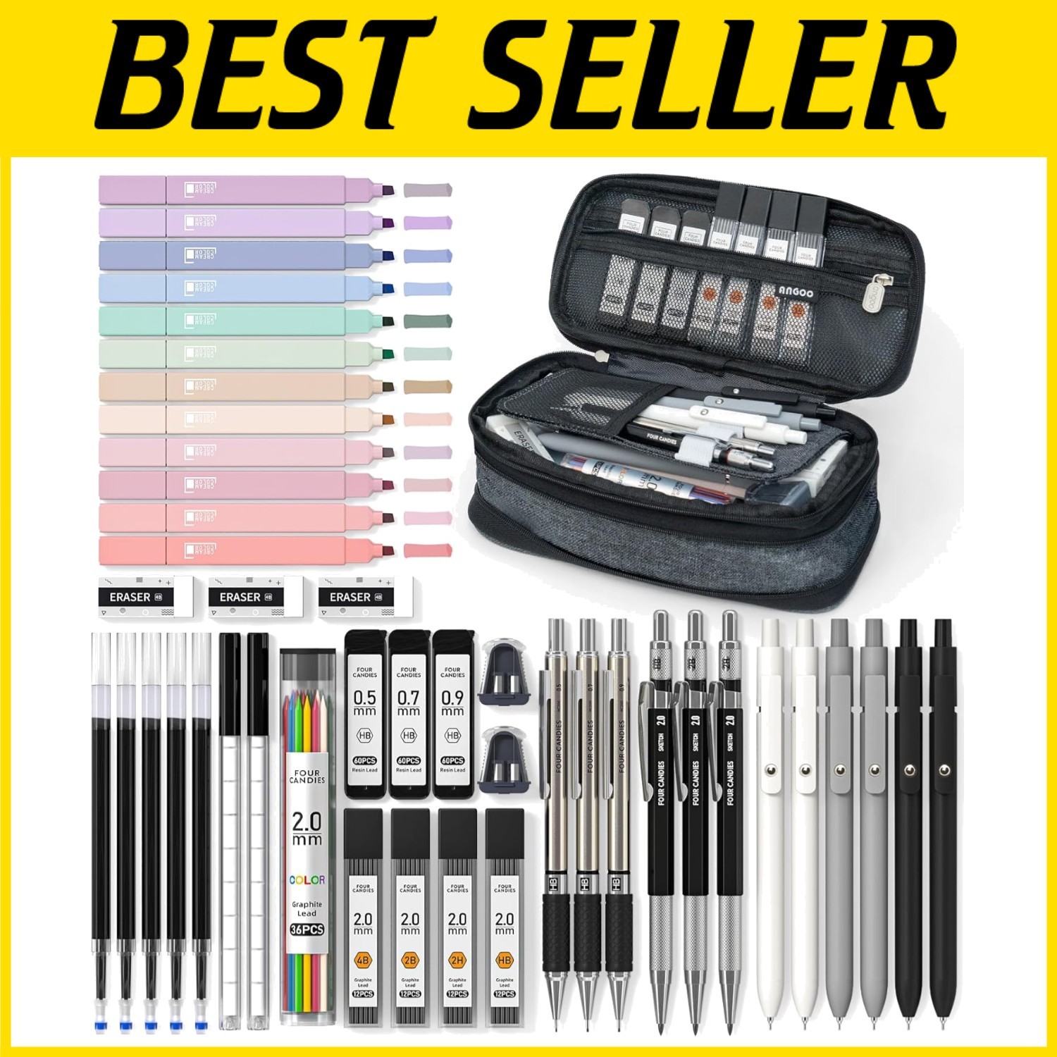 45-Piece School Supply Set with Pen Case and Highlighters