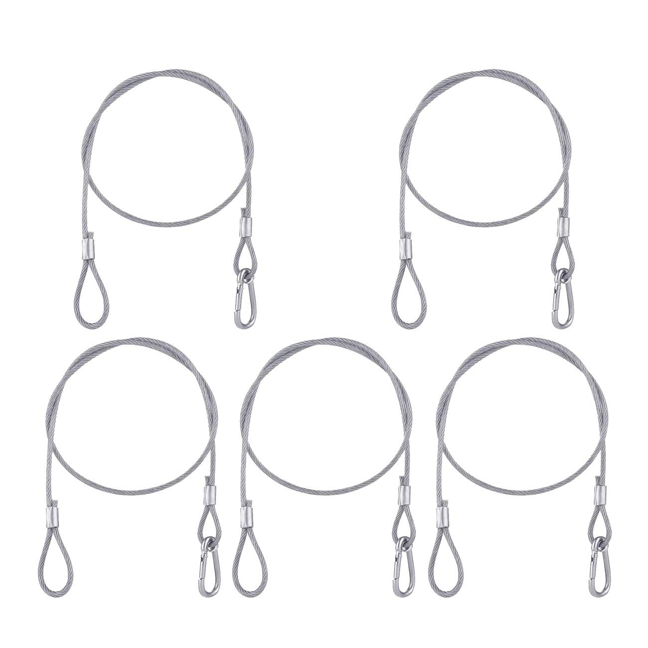 Lsqurel 5 Pack Stage Light Safety Cable Stainless Steel 5/64in * 40in, Silver 