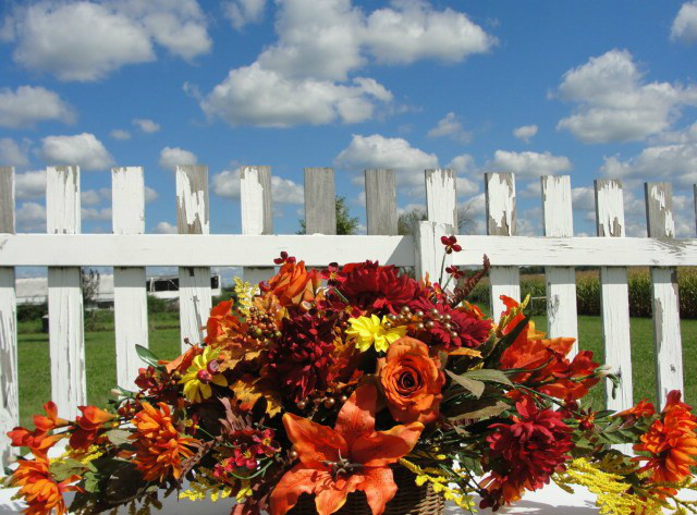 Country Thanksgiving Autumn Fall Colors Window Box or Grave Tombstone Saddle 