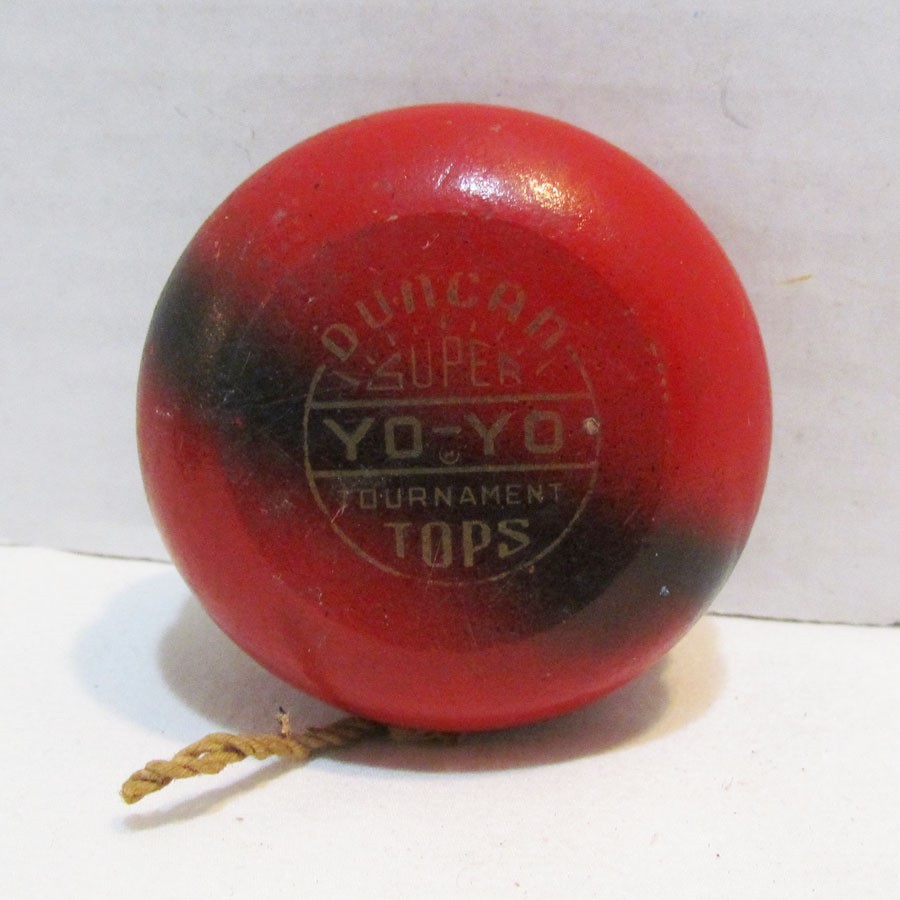 DUNCAN SUPER YO-YO TOURNAMENT TOPS 50's 1960's WOOD WOODEN RED W/ BLACK STRIPE
