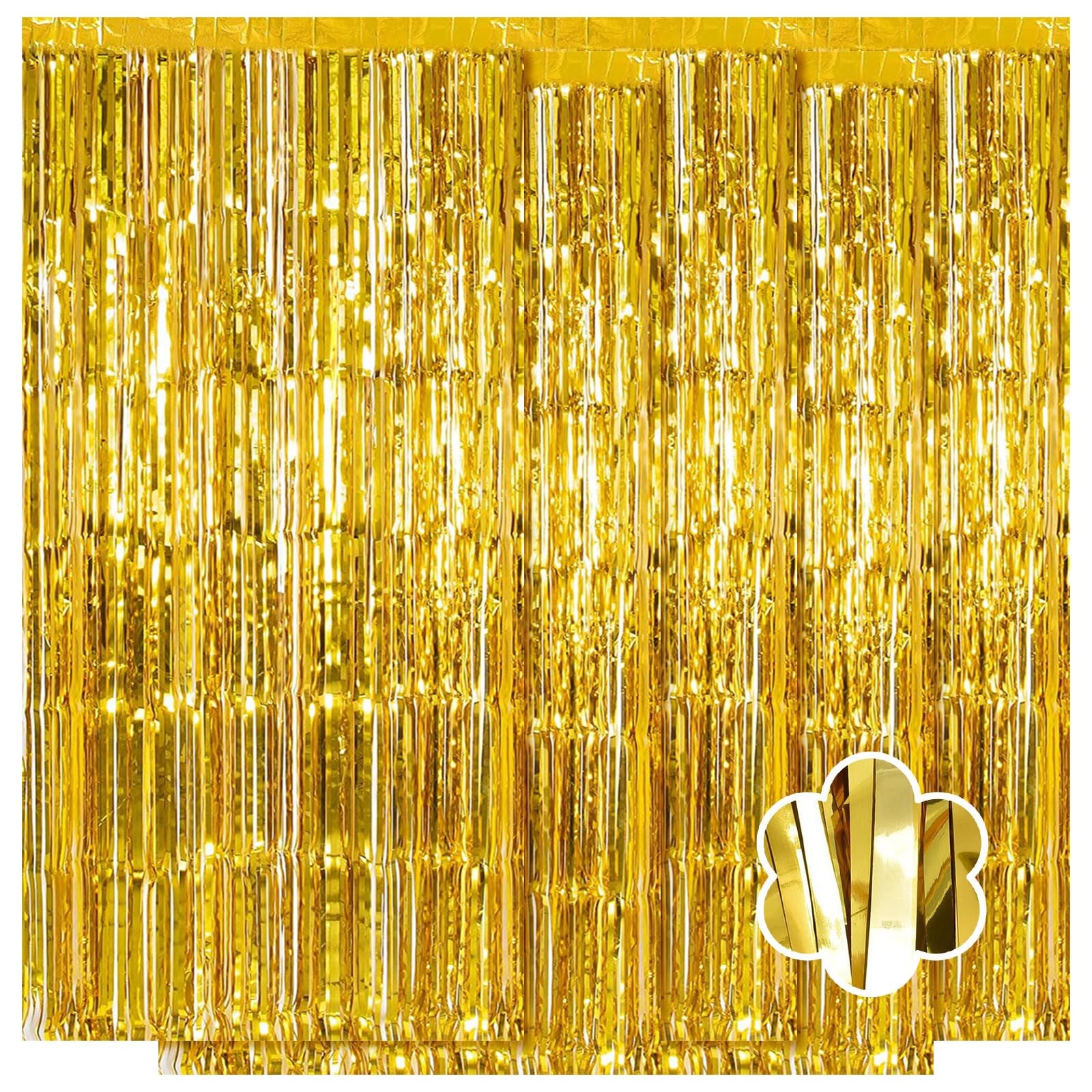 5 PCS 3.2x9.8ft Gold Foil Curtain Backdrop Metallic Tinsel Fringe Streamer