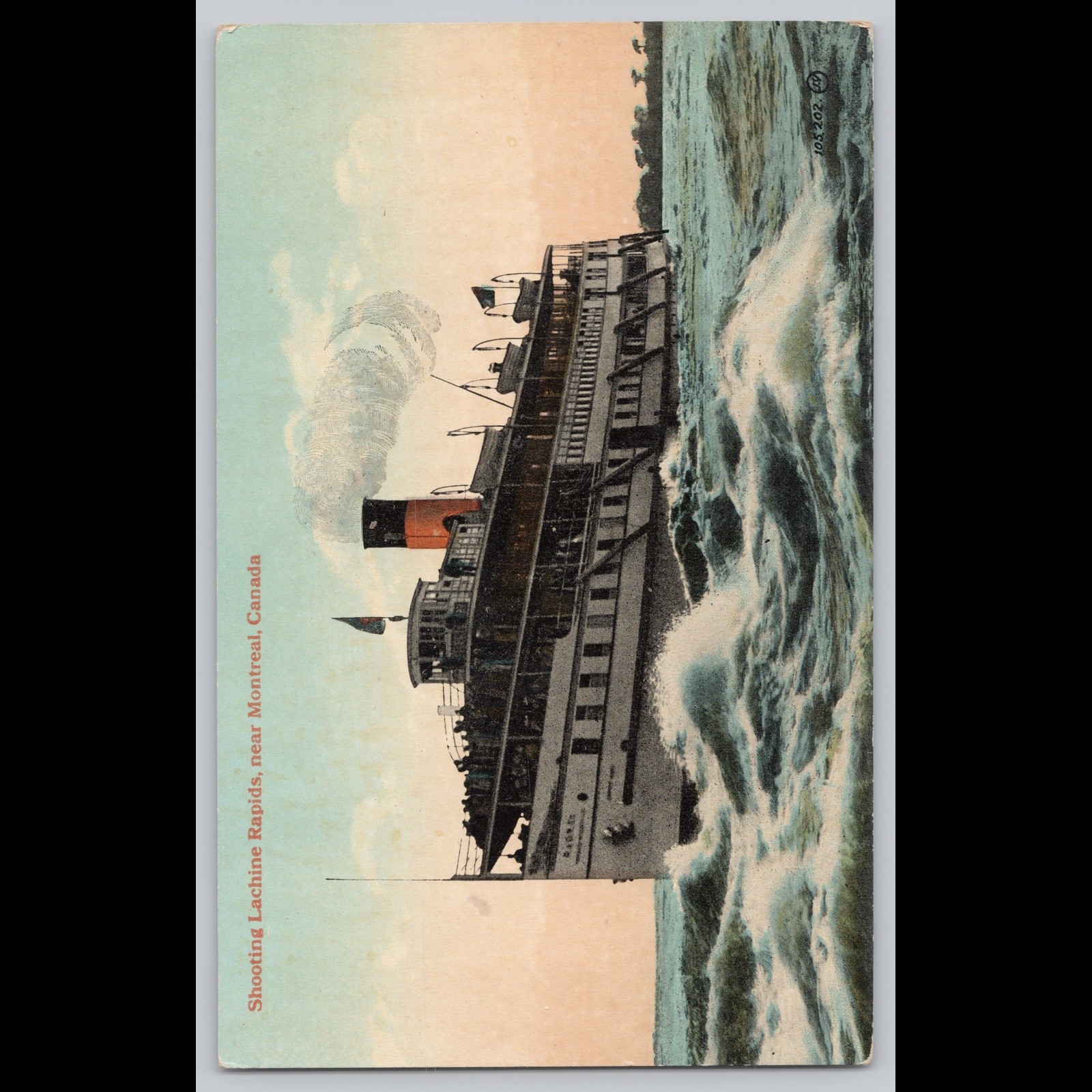 Antique Postcard Shooting Lachine Rapids near Montreal Canada Boat Ship