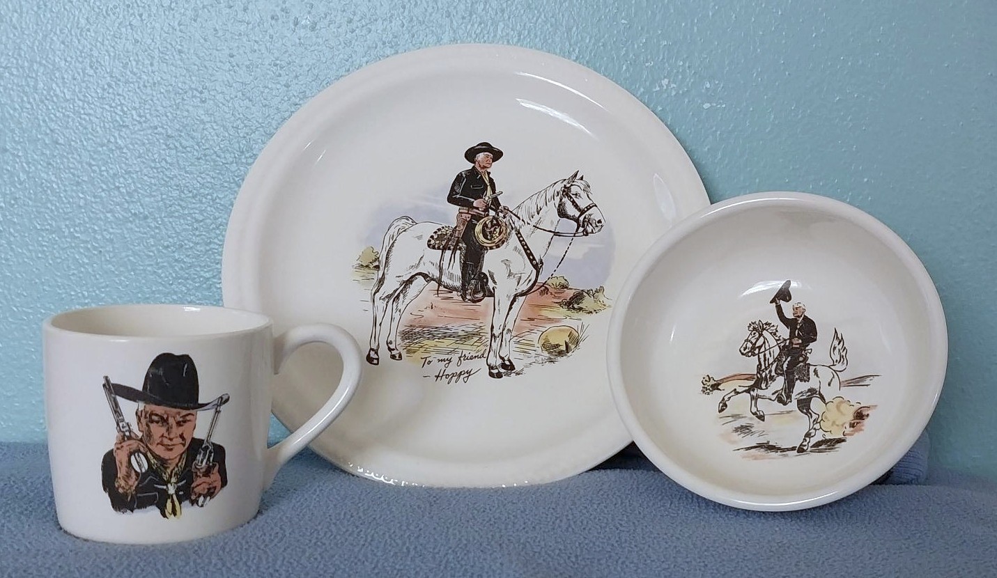 1950's Vintage Hopalong Cassidy 3-PC ceramic Plate Bowl Cup by WS George NO CHIP