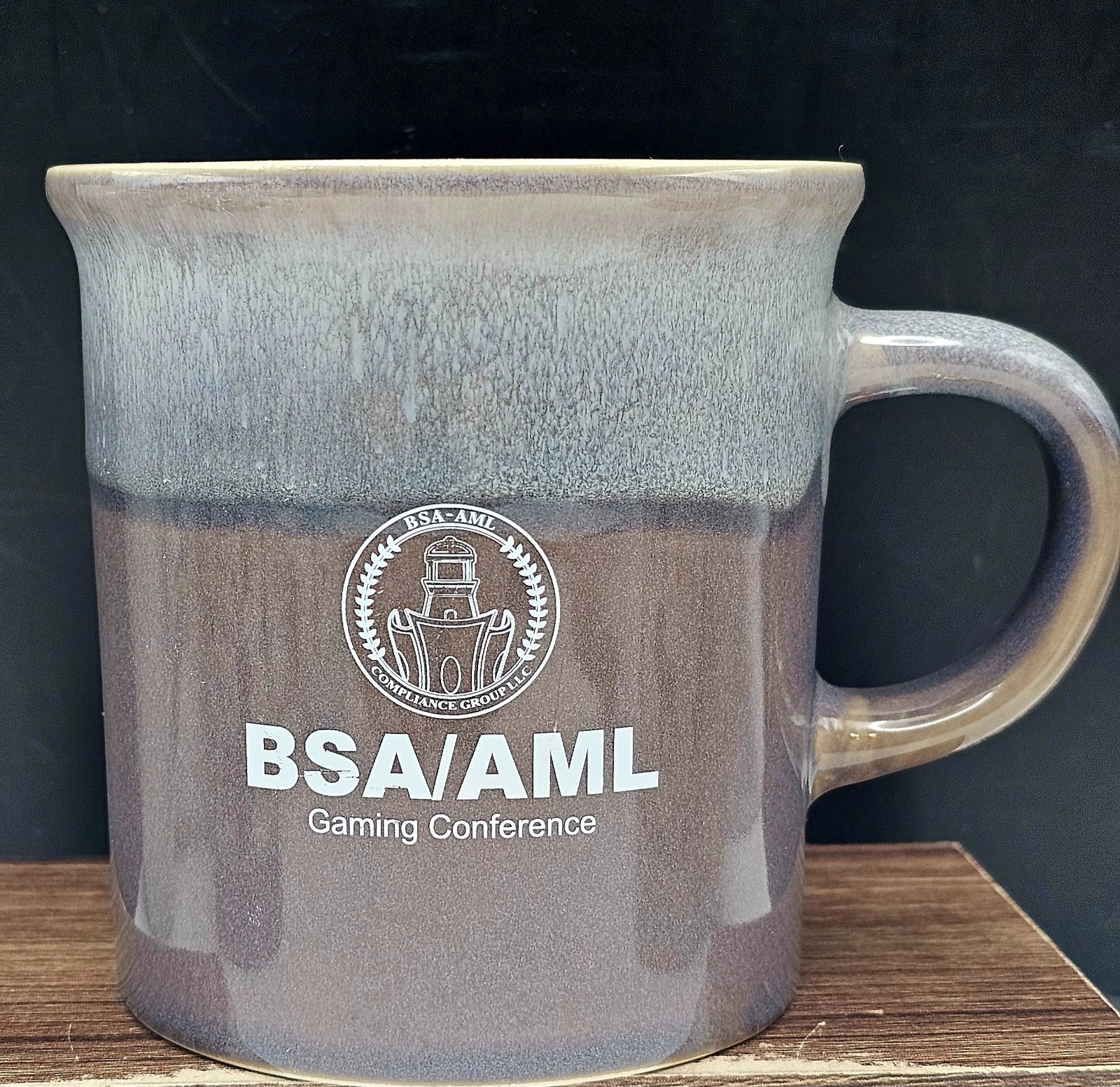 BSA-AML Gaming Conference Grey/Blue Drip Glaze Stoneware Coffee/Tea Mug