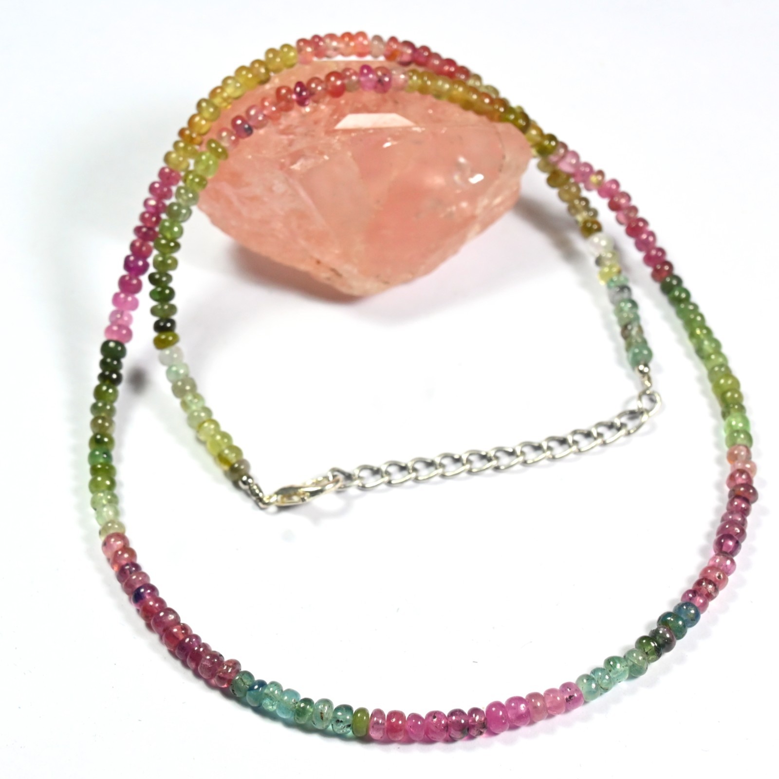 Multi Watermelon Tourmaline Rondelle 4MM Gemstone Beaded Handmade Necklaces 18"