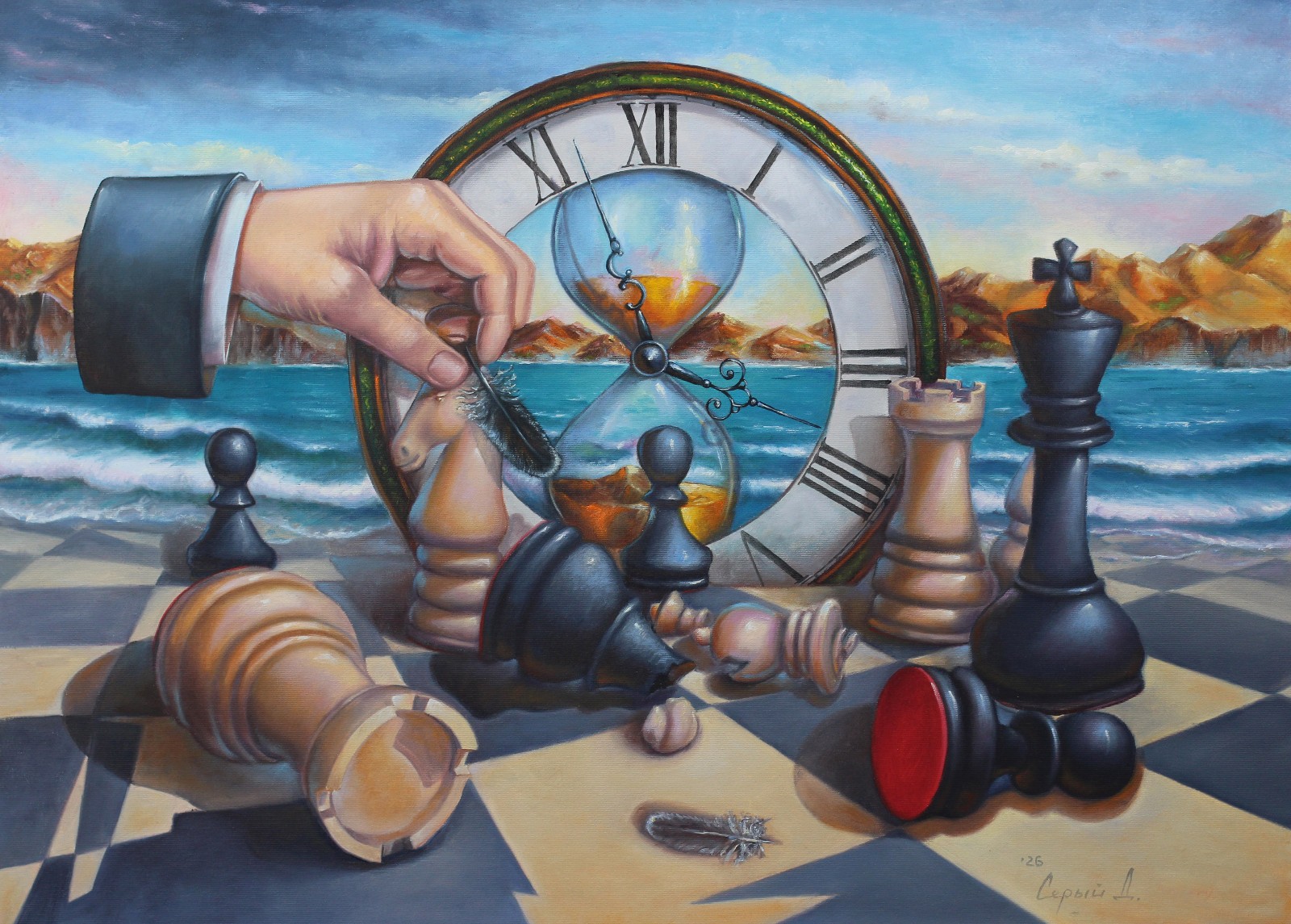Original Oil Painting Chess Game Surreal Art By Ukrainian Artist Sery Dmitry
