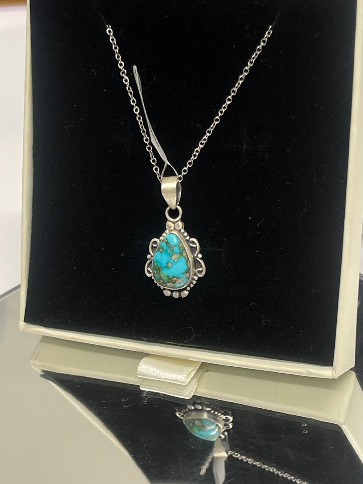 Lone Mountain Turquoise Sterling Silver Pendant - Nevada Blue Teardrop Necklace 