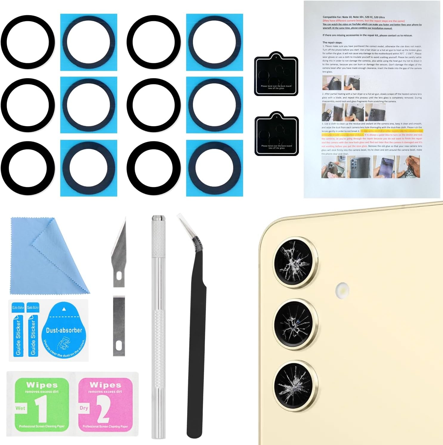 2PCS Back Camera Lens Glass Replacement for Samsung Galaxy S24 and S24 All