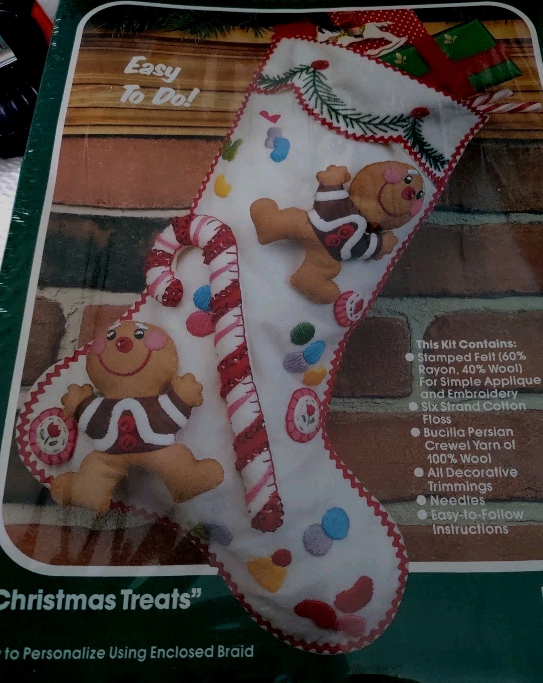 Bucilla Christmas STOCKING FELT Applique Kit, Christmas Treats 18" #48976 