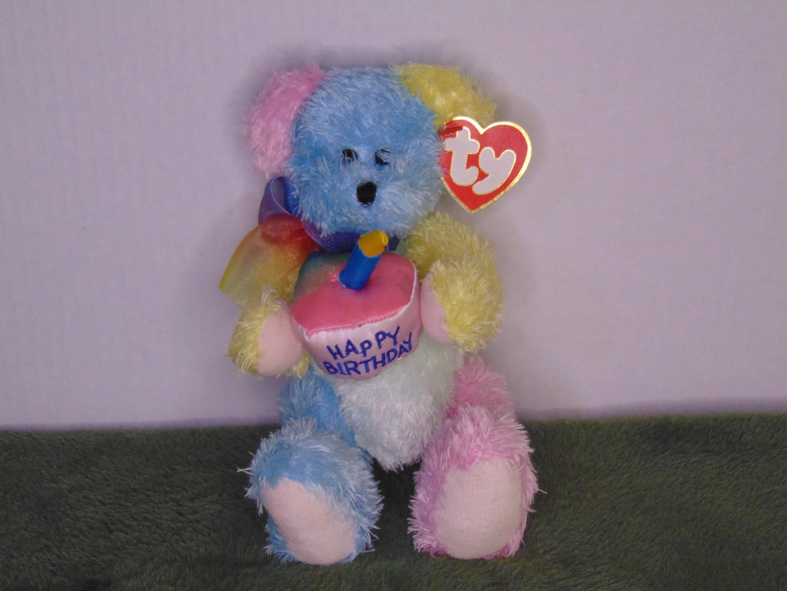 Vintage TY Attic Treasures Surprise Happy Birthday Bear Plush 8” Retired 2000