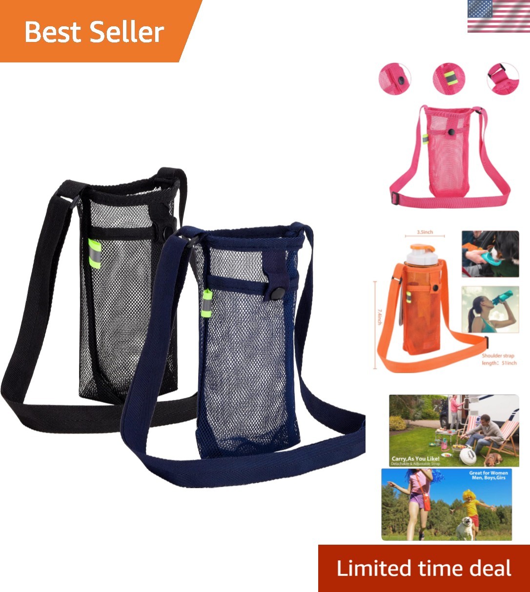 Hands-Free Dual Compartment Water Bottle Carrier for Commuting and Travel