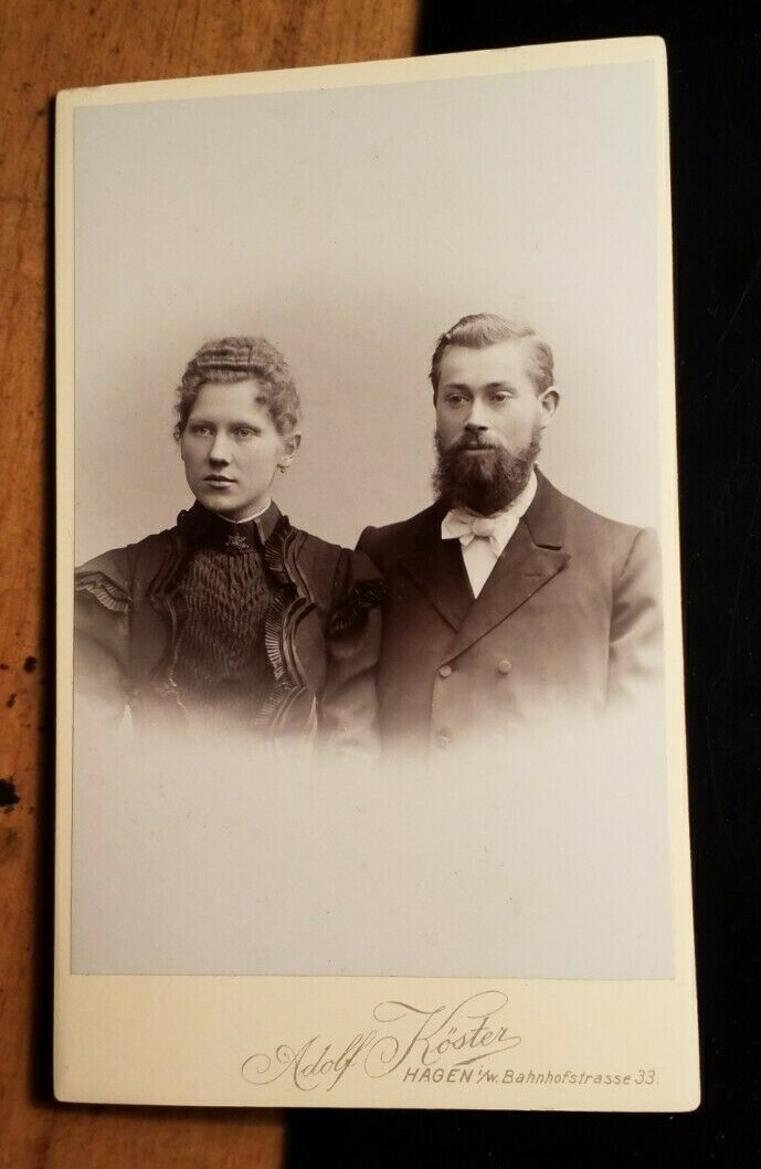 Couple - man with beard & woman - portrait / CDV Adolf Köster Hagen i. W.