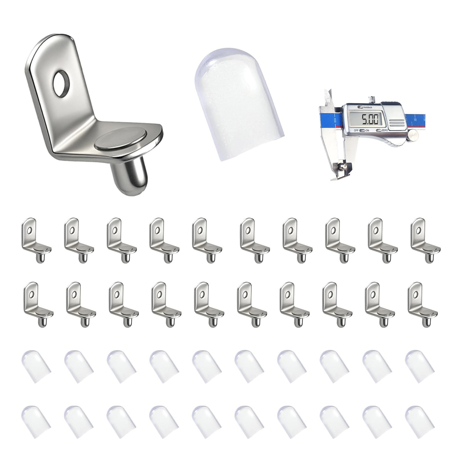 5mm L-Shaped Metal Shelf Support Pegs, 20PCS Shelf Pins Kit with 20PCS Protec...