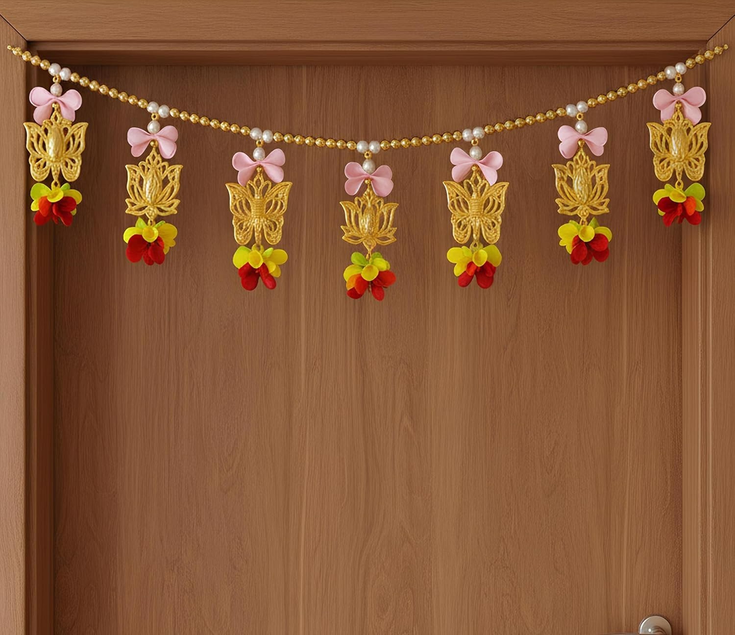 Party Propz Lotus Toran for Main Door Entrance - 1Pc, 3ft Golden Lotus Shaped