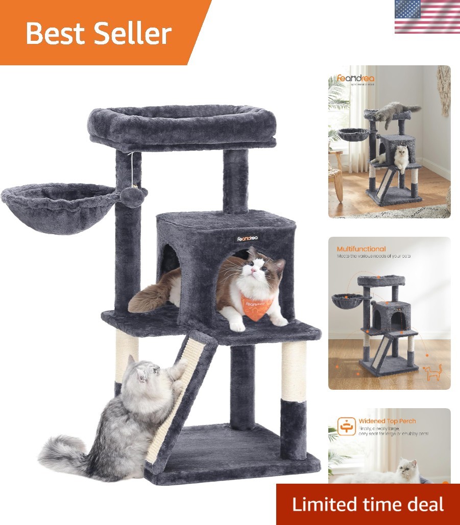 Elegant 37.8-Inch Multi-Level Cat Tree with Cozy Hammock and 2-Door Castle