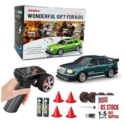 Mini RC Drift Car 1/43 with Gyroscope, 4WD Full Proportional RC Car, Green