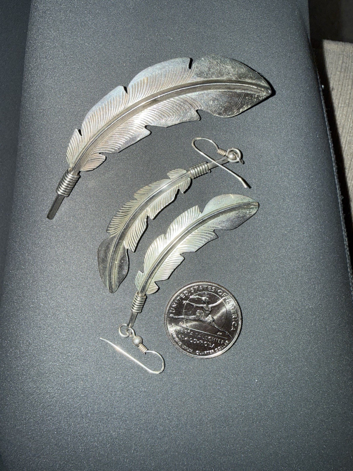 Vintage Sterling Silver Feather Brooch Pin w earrings Western Native Style 925