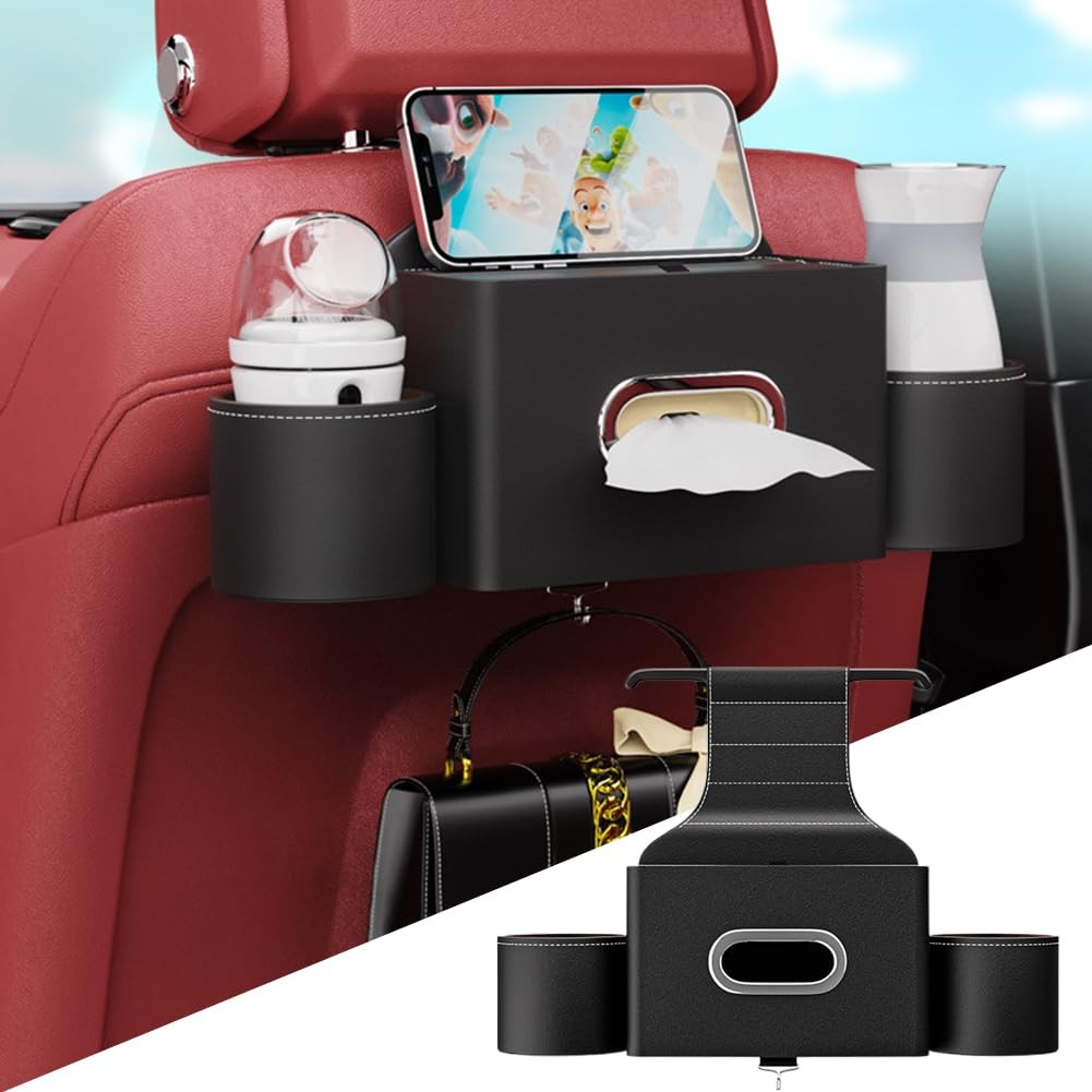 Car Seat Back Organizer with Cup Holder, Waterproof Storage Pocket for Vehicles