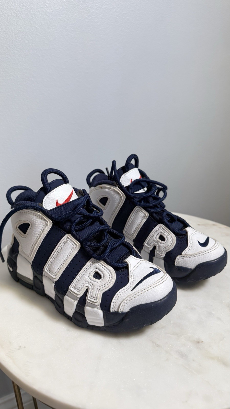 Nike Air More Uptempo Kids Navy White Red Size 2Y (EU 33.5) Basketball Sneakers