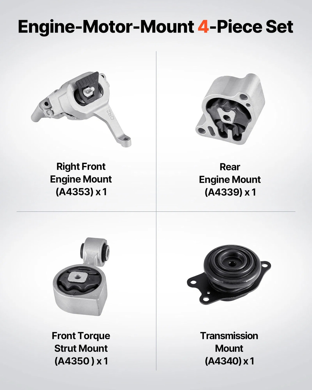 Engine and Transmission Motor Mount Kit Replacement, Set of 4, Compatible with 2