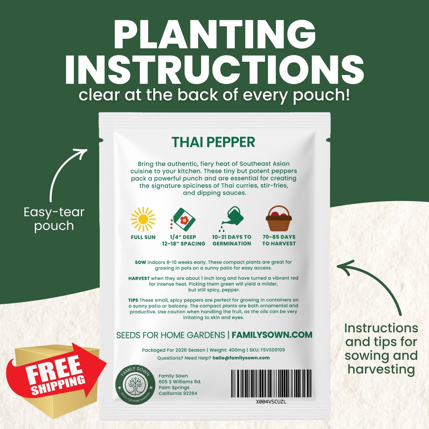 Thai Pepper Seeds 45 Premium for Planting Hot Productive Compact 2026 Season