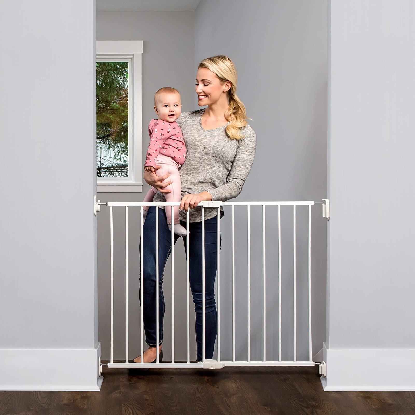 Extra Wide 2-in-1 Stairway and Hallway Baby Safety Gate Pets Fence Walk-Through