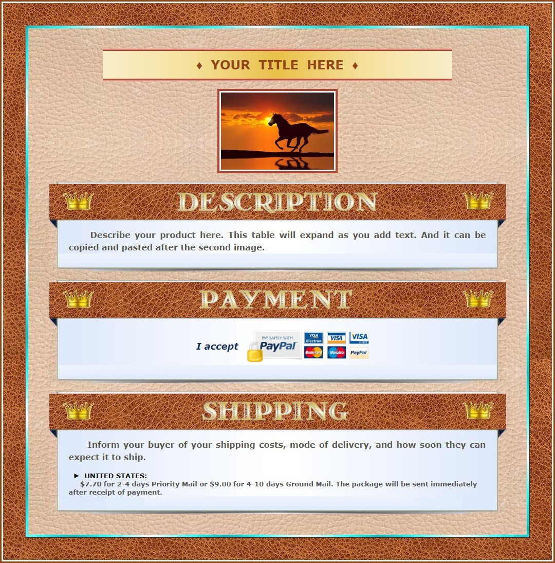 AUCTION TEMPLATE Leather BG Design Brown Beige - Free Email Shipping