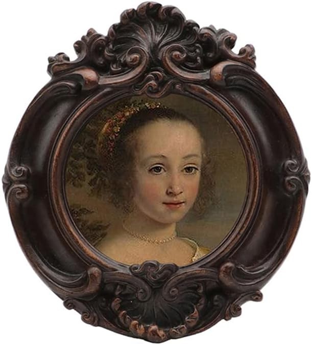 Small Vintage 3X3 round Picture Frame, Mini Antique Circle Photo Frame, Rustic B