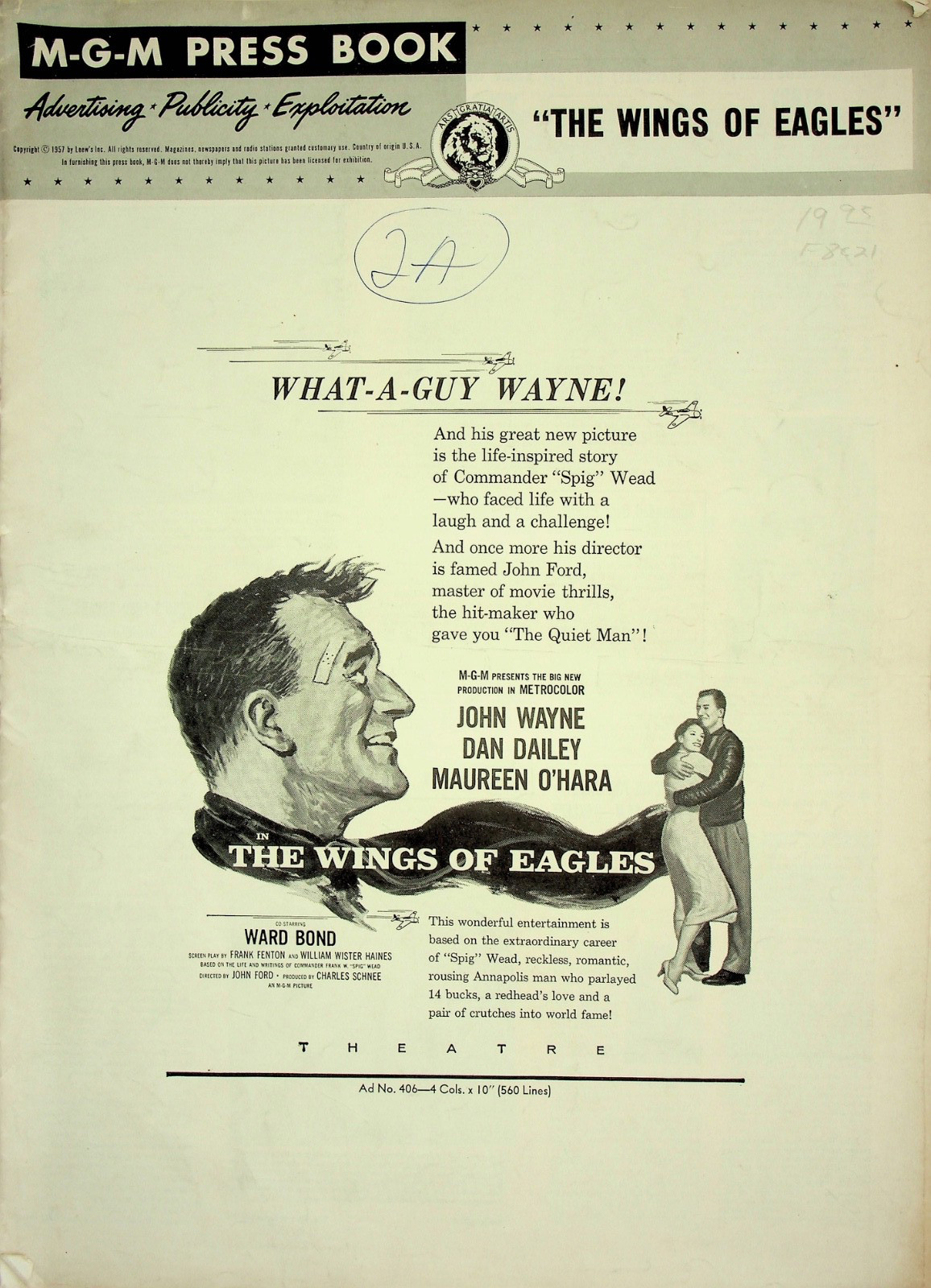 1957 John Wayne The Wings Of Eagles MGM Press Book - A1