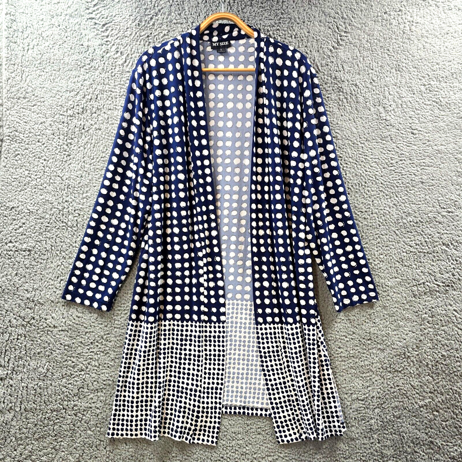 Vintage My Size Womens Cardigan Top Plus Size S Navy Blue White Stretch Knit