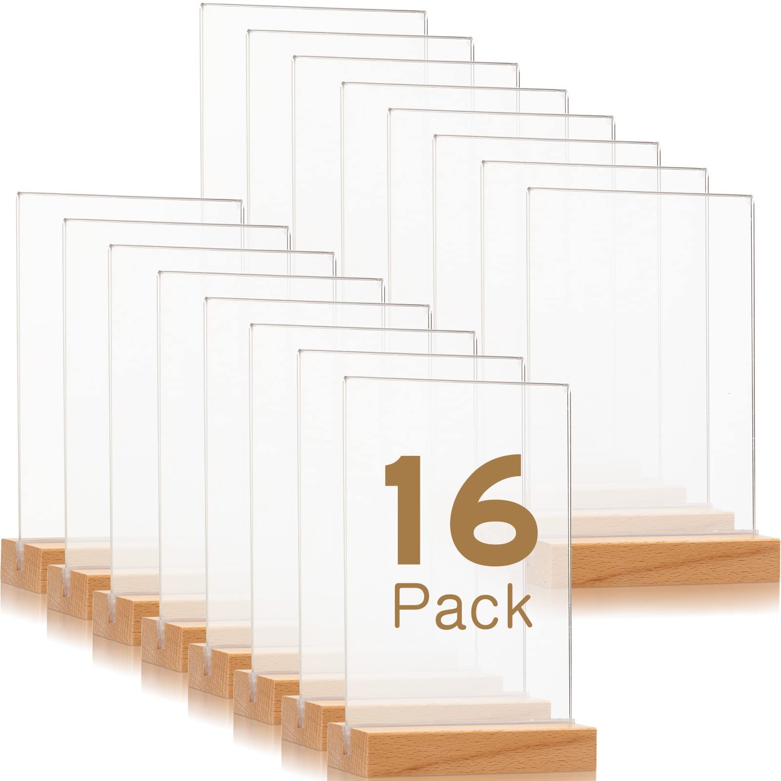 Vinsot 16 Pack 4x6" Clear Acrylic Sign Holder w/ Wood Base T-Shape