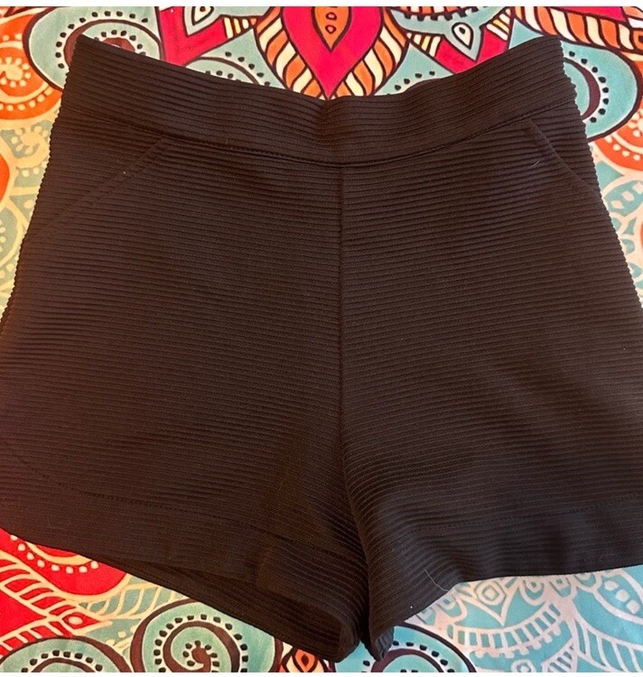 M &S Black Ribbed Girls Shorts, 9/10