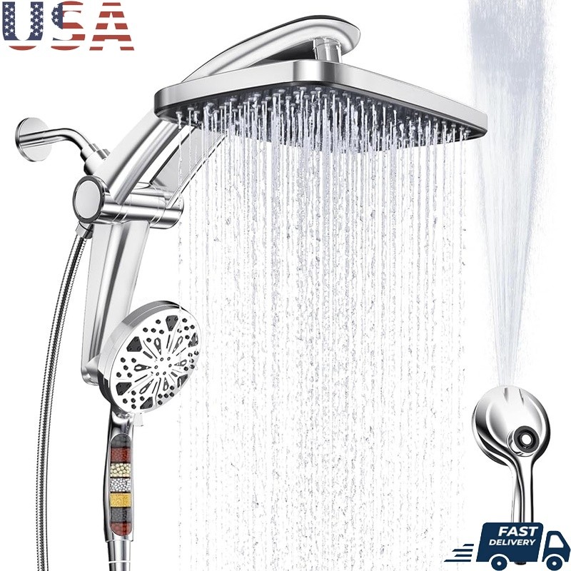 Magnetic Dual Shower Heads High Pressure 10 Settings handheld Rain Shower System