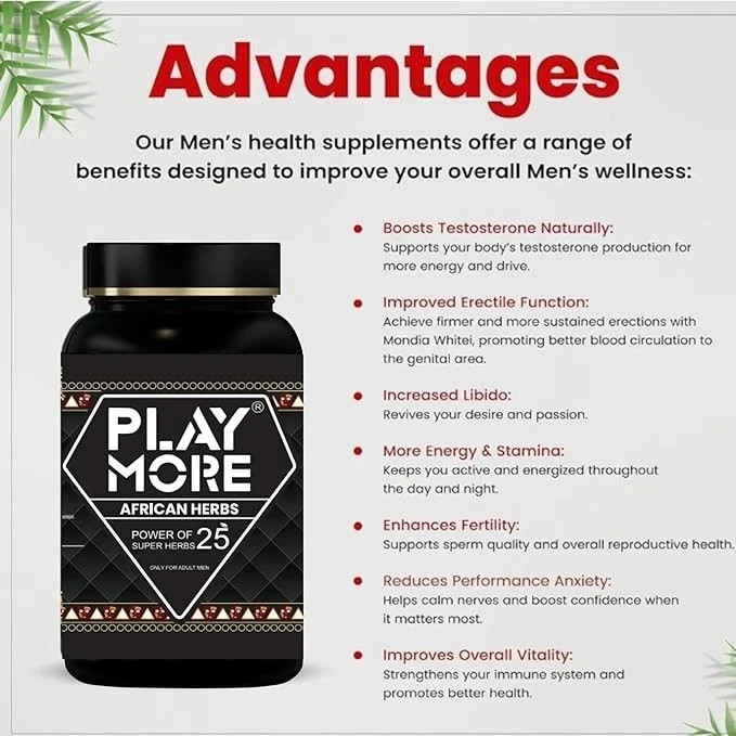 Option 1 (Keywords focus): Play More African Herbs Men’s Health Supplement - 25