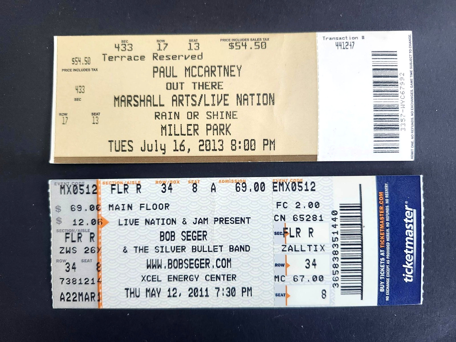 CONCERT TICKETS PAUL MCCARTNEY MILWAUKEE, WI  BOB SEGER ST. PAUL, MN