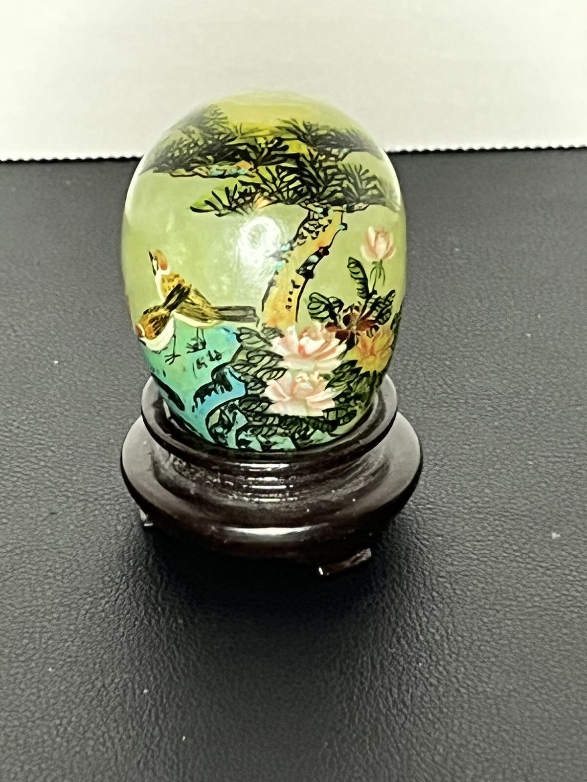 Jade Painted Egg Flowers Trees And Birds With Stand Gift Easter Decor VGT Flower