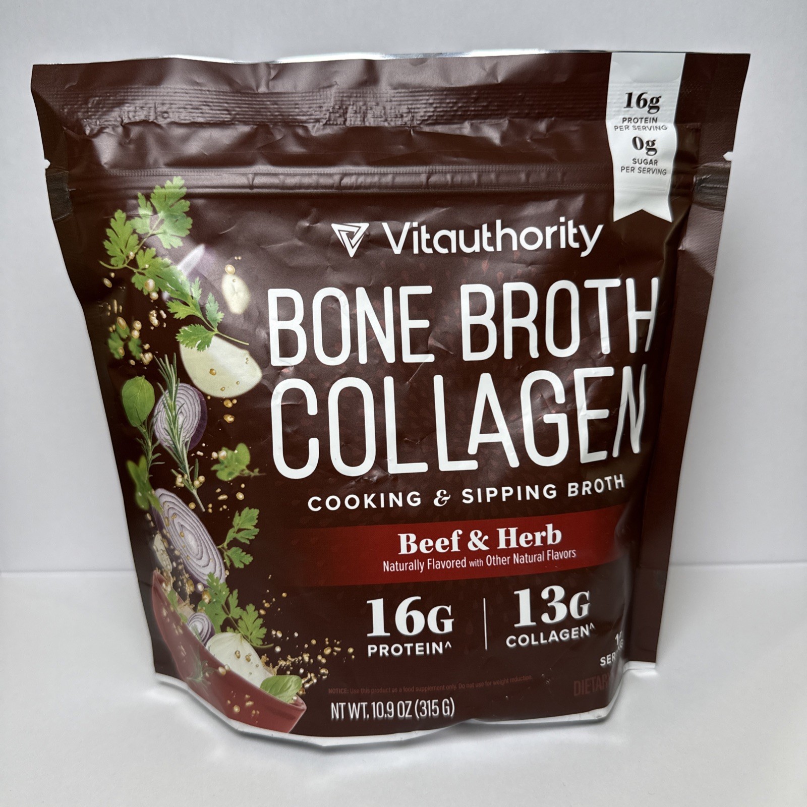 Bone Broth Collagen Powder 16g Protein for Joints Skin & Gut Beef & Herb Flavor