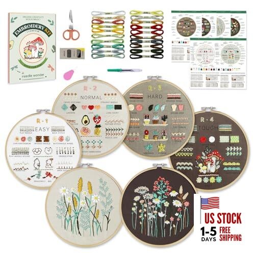  Embroidery Kit for Beginners Adults, Easy to Learn 38 Different 6 Stage